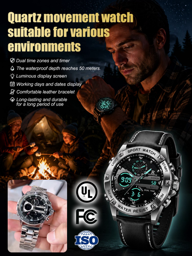 [Nagano Prefecture Factory Direct] Luminous Dual Display Men's Quartz Watch