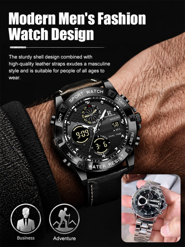 [Nagano Prefecture Factory Direct] Luminous Dual Display Men's Quartz Watch