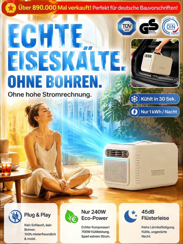 [Die ganze Nacht über leise und energiesparend] Handliche  tragbare Klimaanlage
