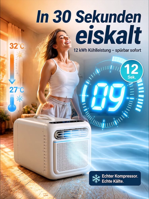 [Die ganze Nacht über leise und energiesparend] Handliche  tragbare Klimaanlage