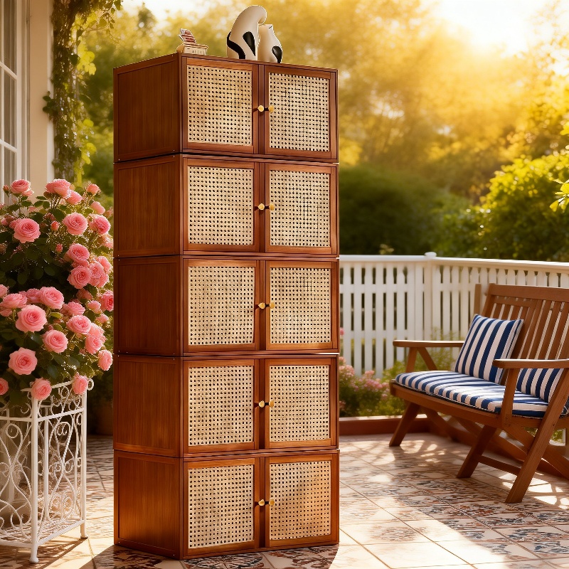 Multi-functional solid wood lattice cabinet in living room