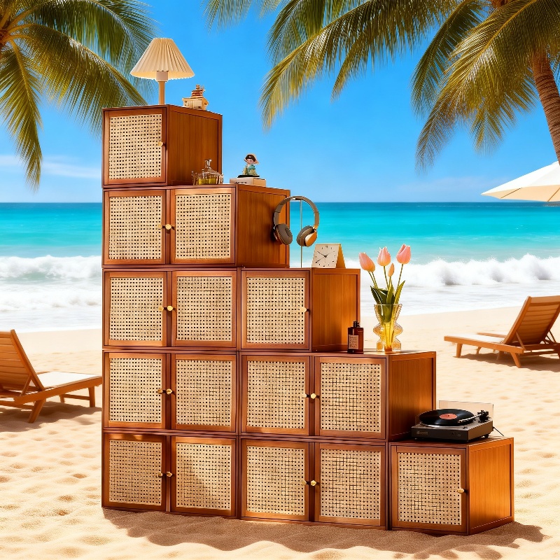 Stylish solid wood storage cabinet with lattice design