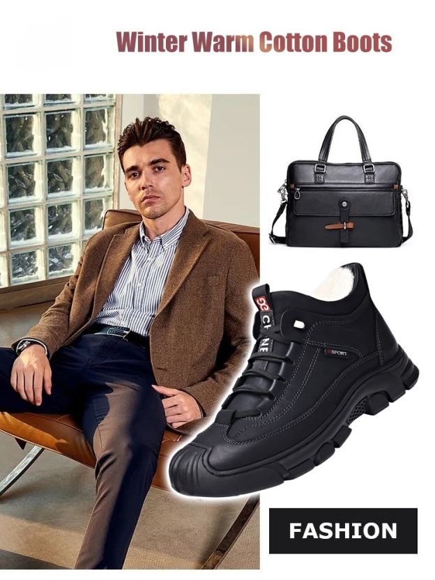 Men's velvet warm high -top shoes