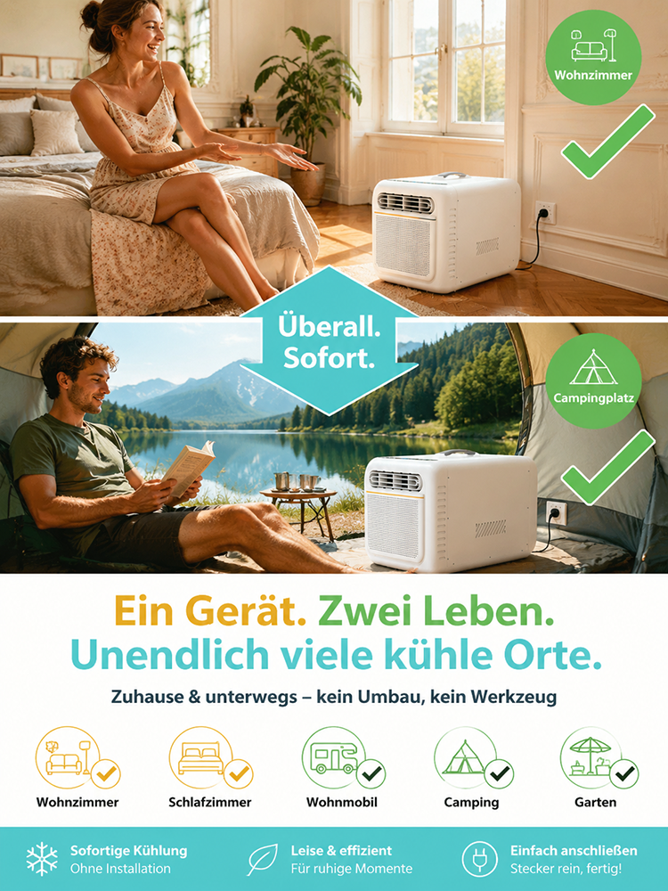 [Die ganze Nacht über leise und energiesparend] Handliche  tragbare Klimaanlage