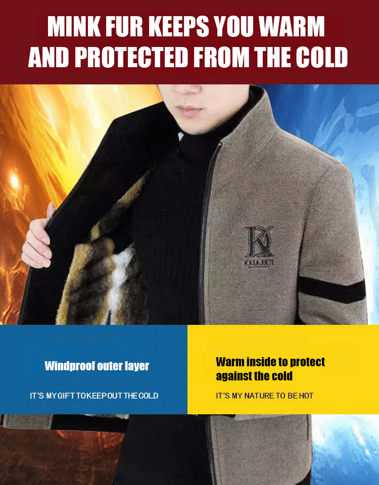 Men's woolen coat with fur lining