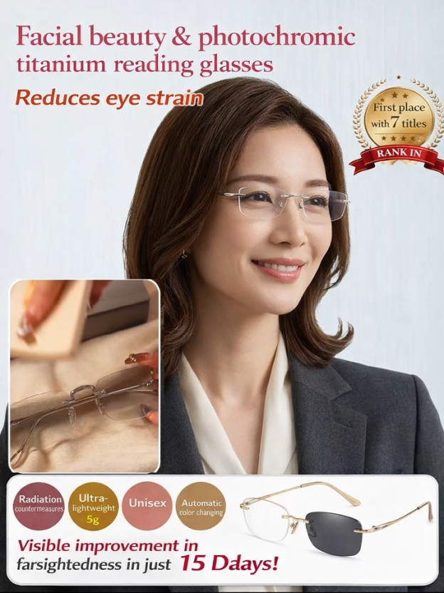New Photochromic Zoom Titanium Alloy Reading Glasses