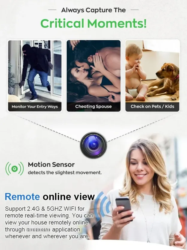 【Upgraded Ultra Invisible】Plugless camera