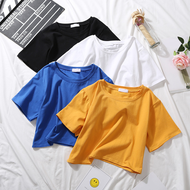 Wholesale Custom Logo Print Ladies Loose Blank Cotton Tshirt Crop Top High Quality Women's T-shirt