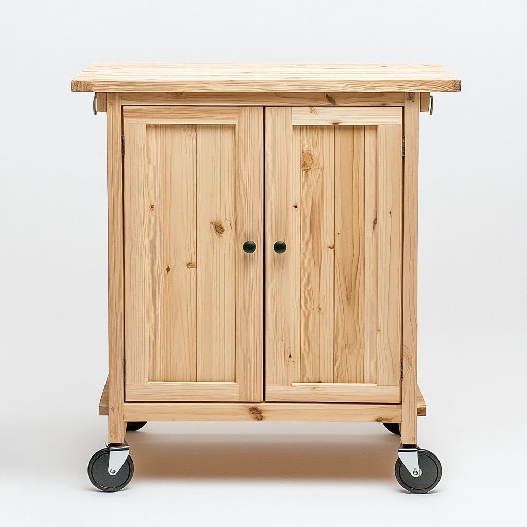 Carrello Cucina Legno Naturale Doppie Ante Ruote-Civerto