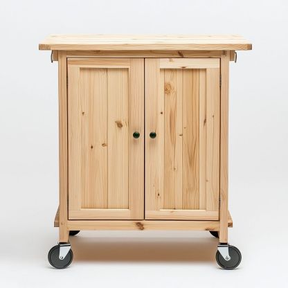 Carrello Cucina Legno Naturale Doppie Ante Ruote-Civerto