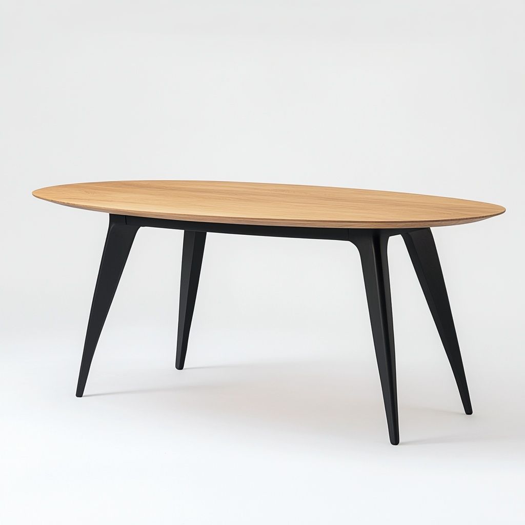 Tavolo Ovale in Legno e Metallo Design Moderno 180x90cm Naturale/Nero-Civerto