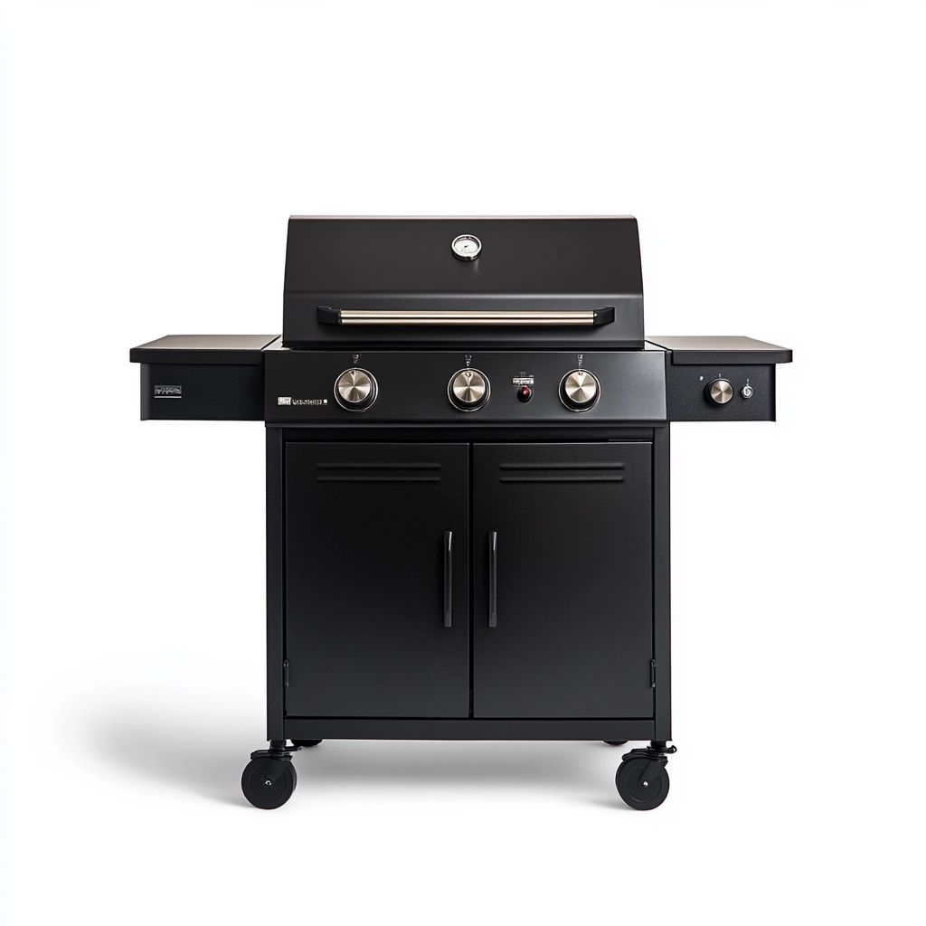 Barbecue a Gas Nero Acciaio Inox Armadio a Due Ante con Ruote-Civerto