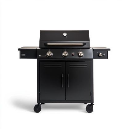 Barbecue a Gas Nero Acciaio Inox Armadio a Due Ante con Ruote-Civerto