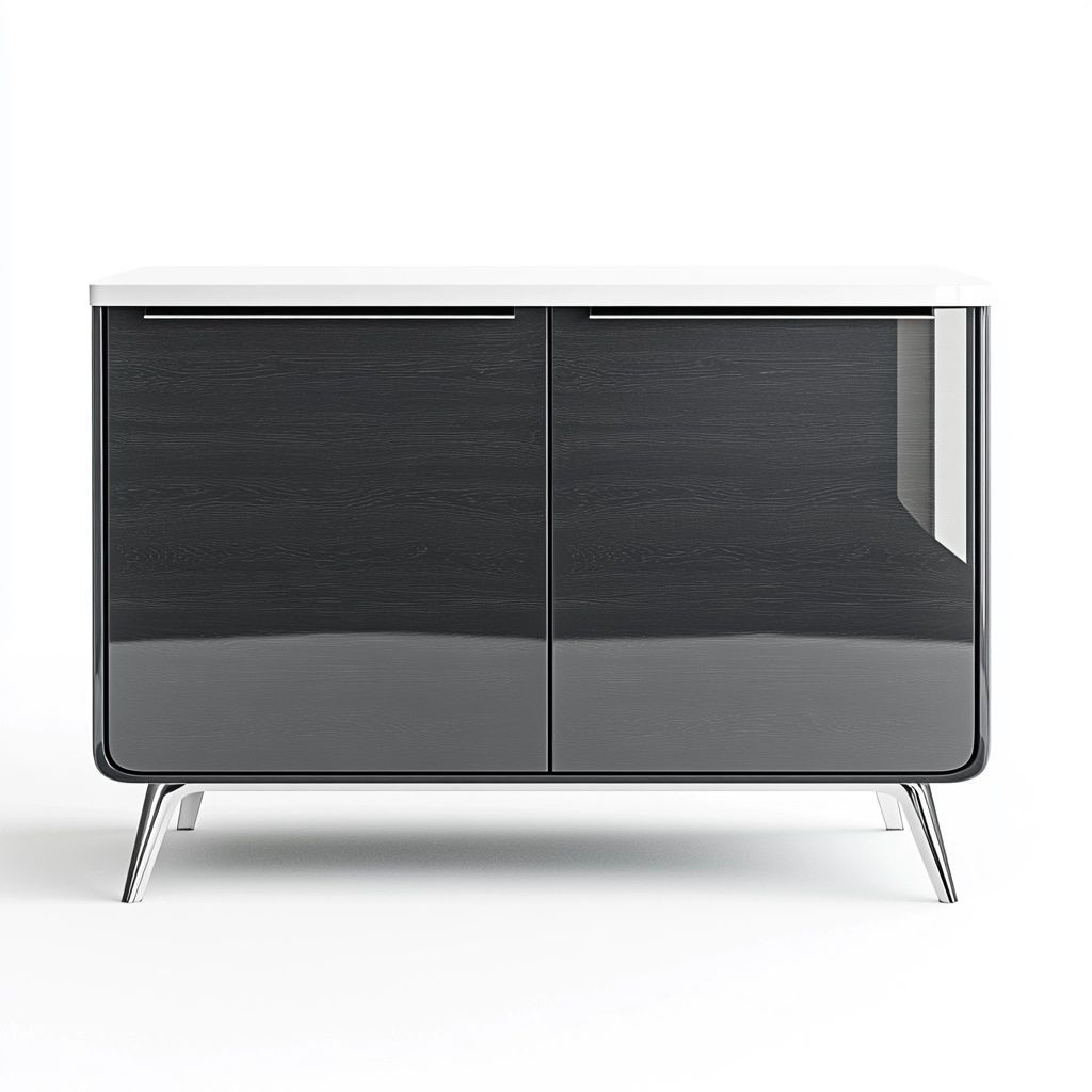 Credenza Nera MDF Metallo Rettangolare Lucida 120x80x40 cm-Civerto