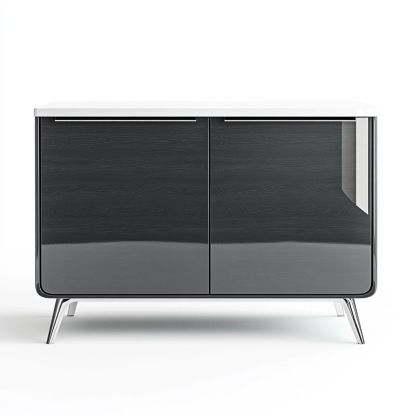 Credenza Nera MDF Metallo Rettangolare Lucida 120x80x40 cm-Civerto