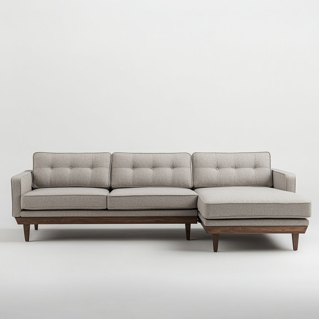 Divano Angolare Rettangolare in Tessuto Grigio Strutturato con Struttura in Legno-Civerto