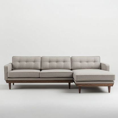 Divano Angolare Rettangolare in Tessuto Grigio Strutturato con Struttura in Legno-Civerto