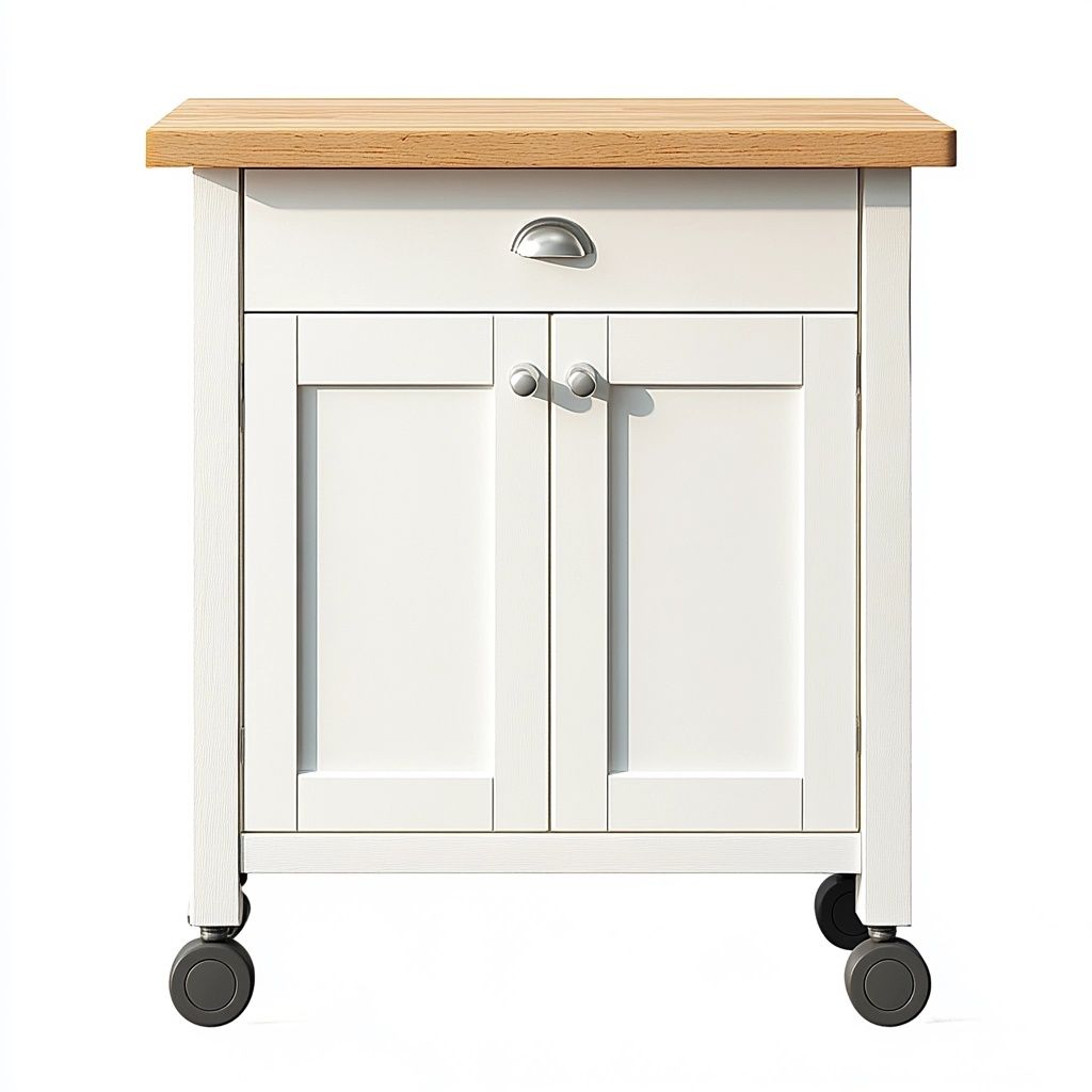 Carrello da Cucina Bianco/Legno Chiaro Pianale in Legno MDF Struttura Rettangolare-Civerto