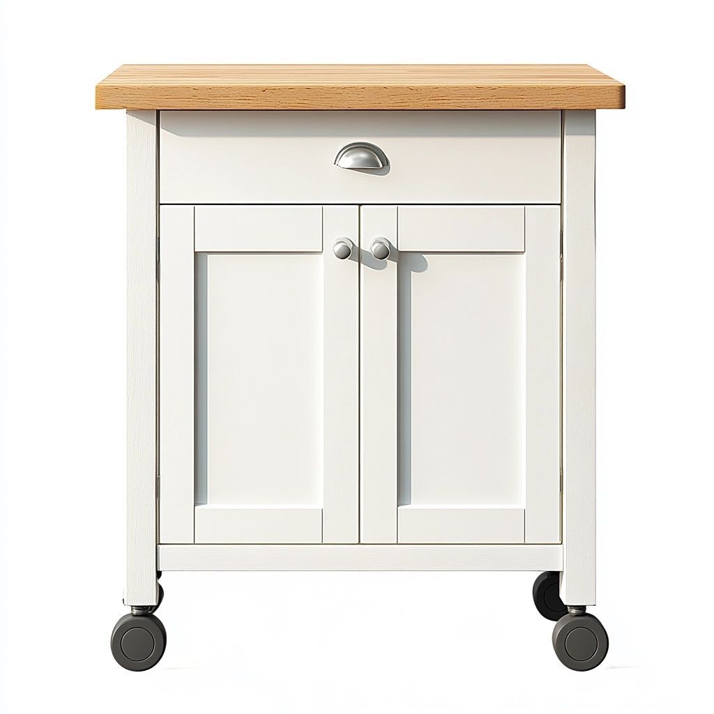 Carrello da Cucina Bianco/Legno Chiaro Pianale in Legno MDF Struttura Rettangolare-Civerto