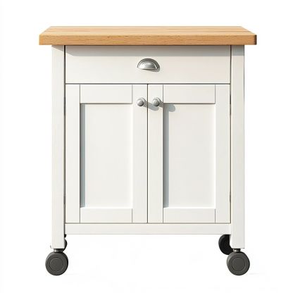 Carrello da Cucina Bianco/Legno Chiaro Pianale in Legno MDF Struttura Rettangolare-Civerto