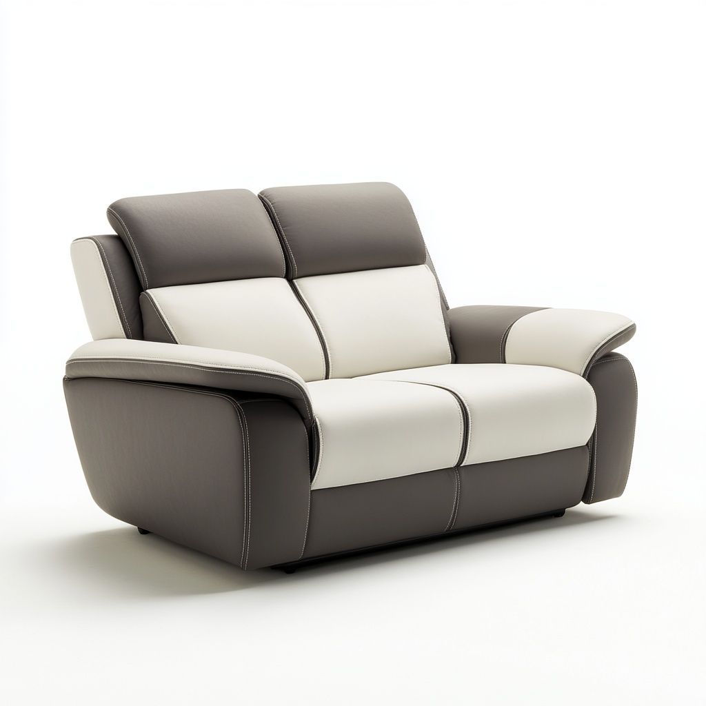 Divano 2 posti pelle sintetica liscio 160x90x95cm rettangolare bianco/talpa-Civerto