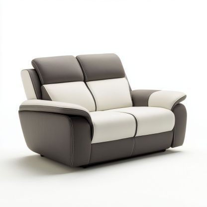 Divano 2 posti pelle sintetica liscio 160x90x95cm rettangolare bianco/talpa-Civerto