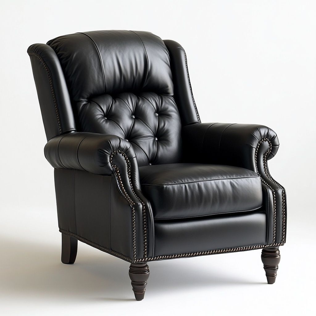 Poltrona Classica in Pelle con Bottoni e Gambe Tornite Nero-Civerto