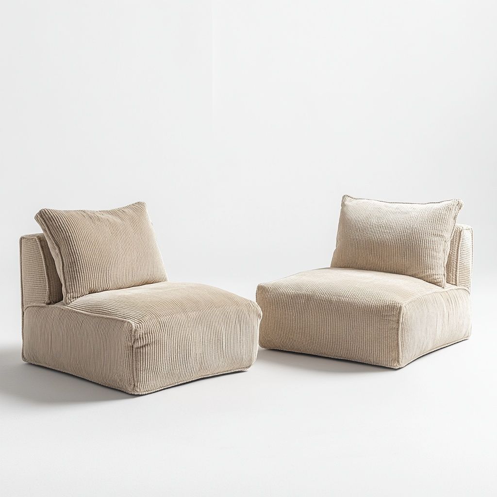 Poltrona Beige Tessuto a Coste Set di 2 Moderno Rettangolare 75x90x80 cm-Civerto