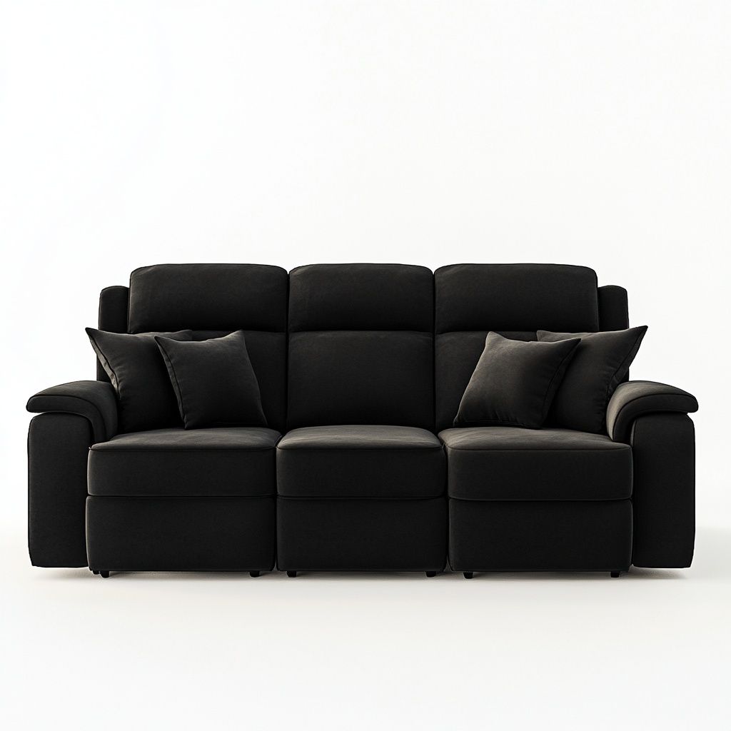 Divano Tre Posti Rivestimento Tessuto Nero Imbottitura Morbida Schienale Alto-Civerto