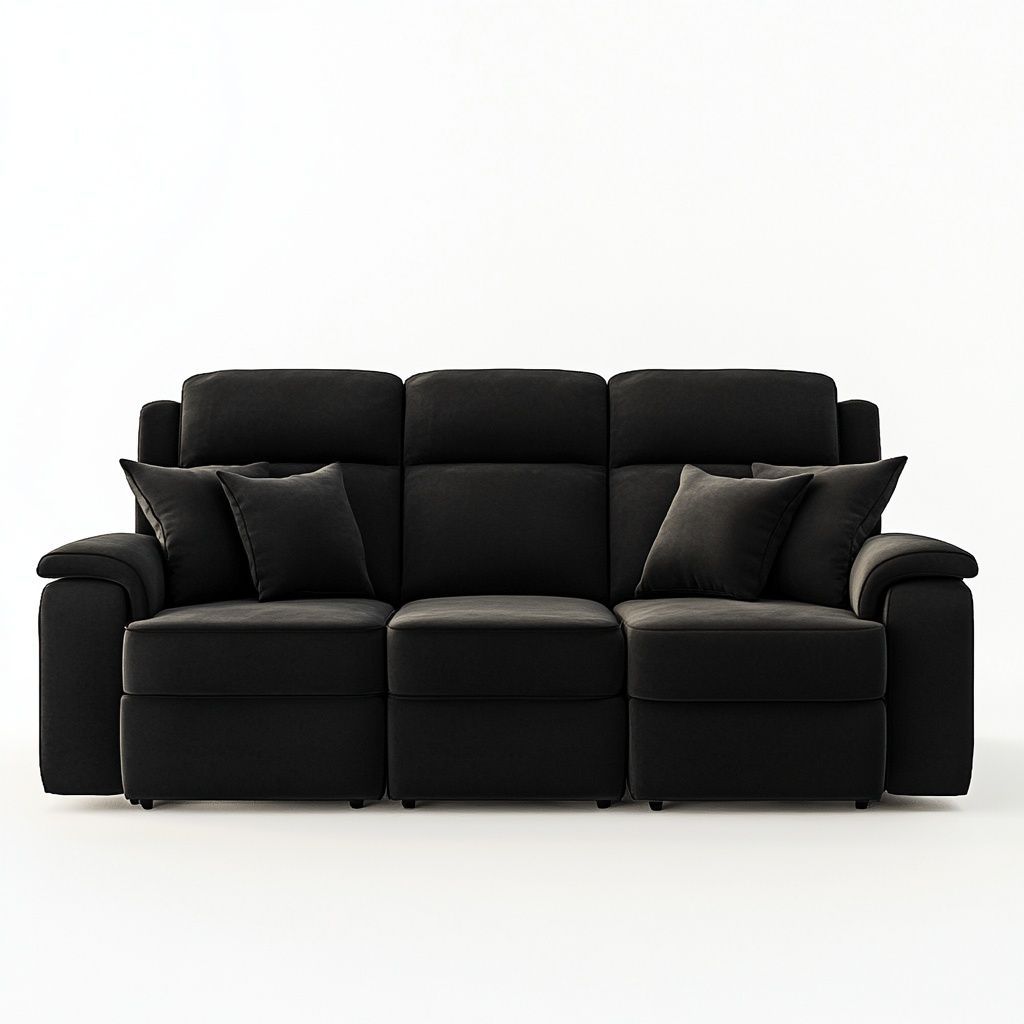 Divano Tre Posti Rivestimento Tessuto Nero Imbottitura Morbida Schienale Alto-Civerto