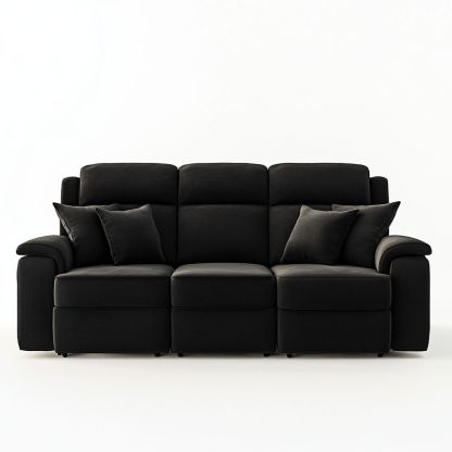 Divano Tre Posti Rivestimento Tessuto Nero Imbottitura Morbida Schienale Alto-Civerto