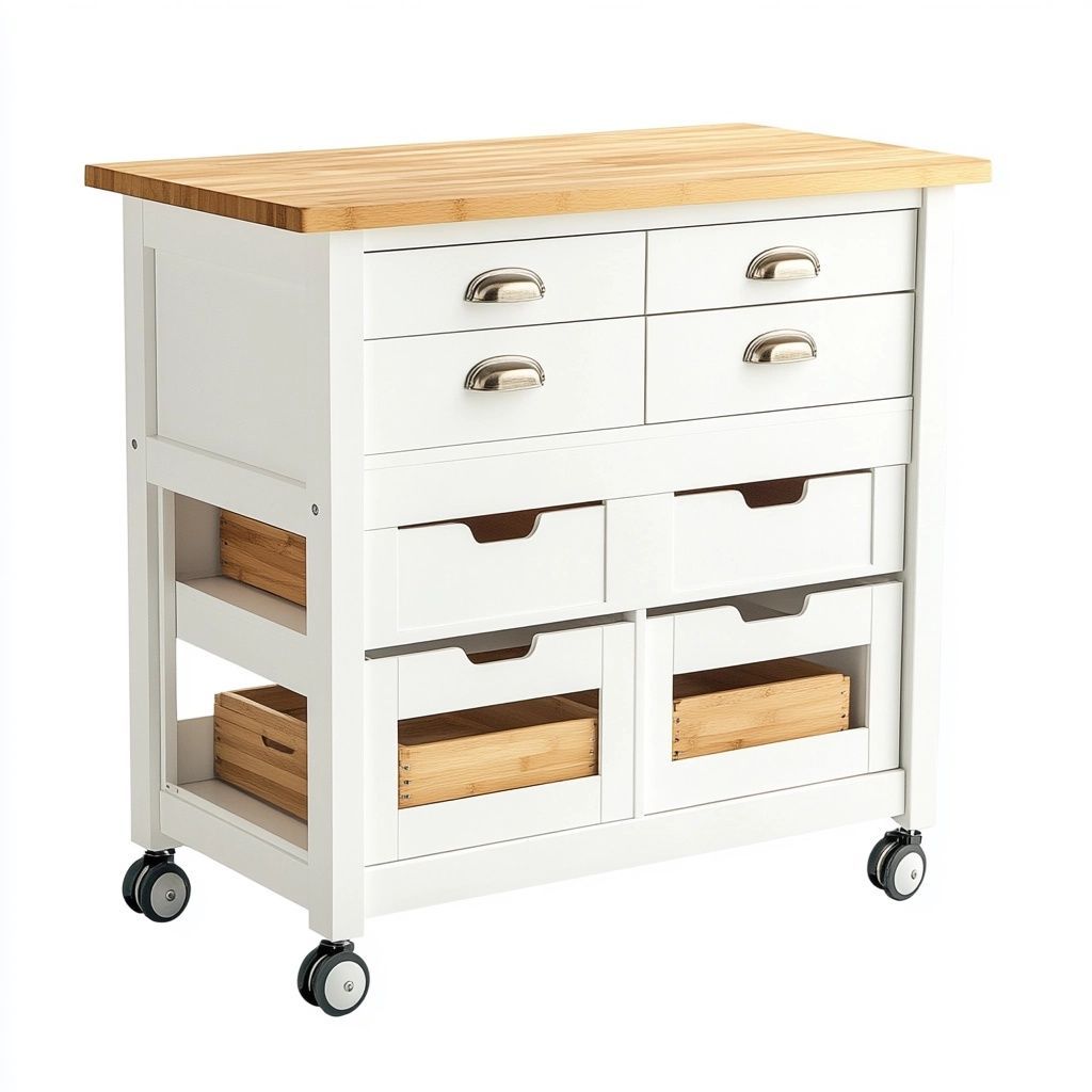 Carrello da Cucina Bianco/Naturale in Legno e Metallo con Ruote-Civerto