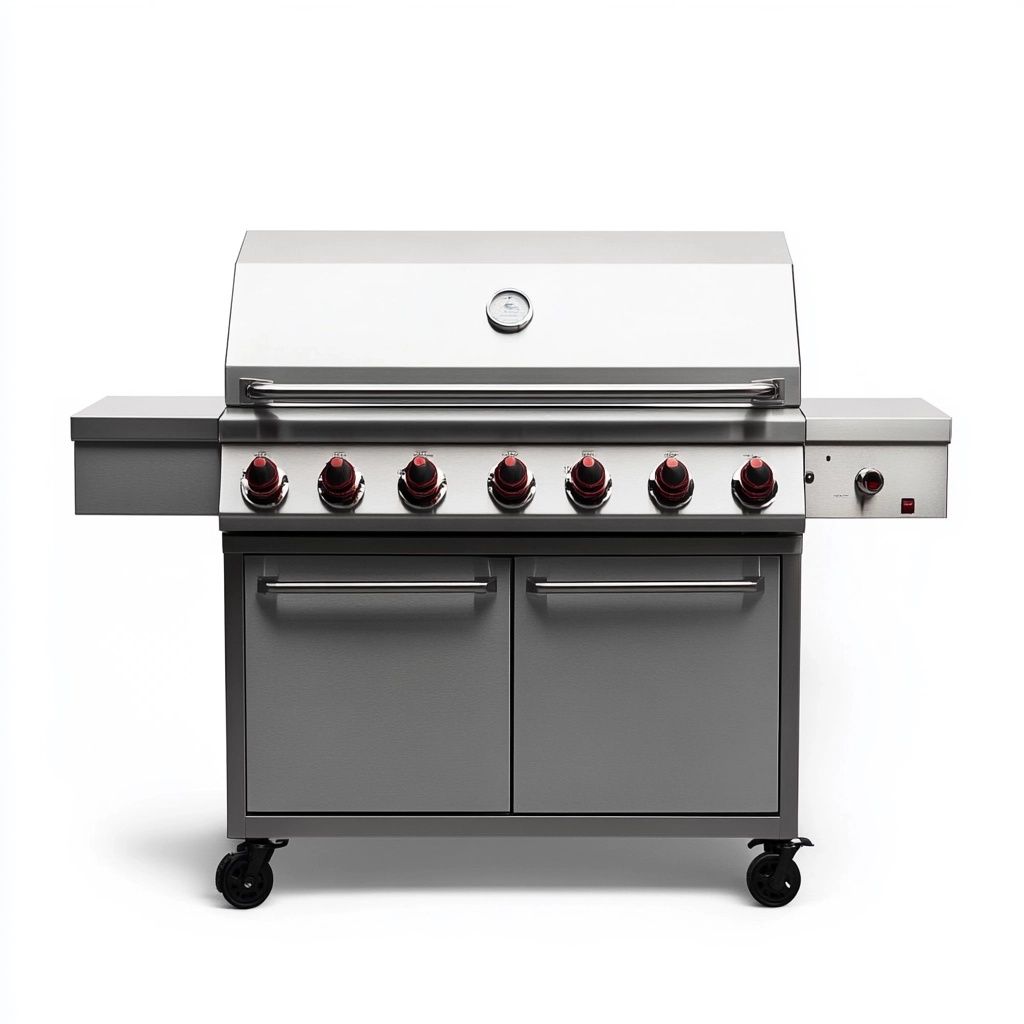 Griglia a Gas Rettangolare Acciaio Inox Argento 7 Bruciatori con Ruote-Civerto