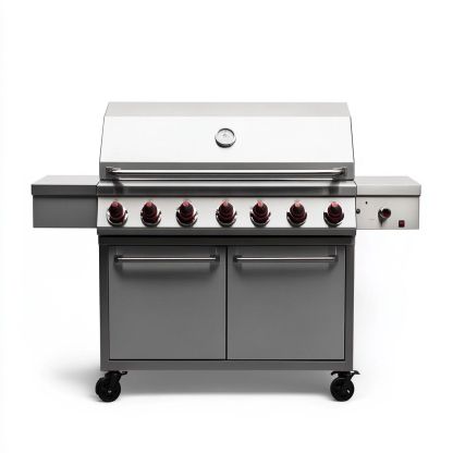 Griglia a Gas Rettangolare Acciaio Inox Argento 7 Bruciatori con Ruote-Civerto