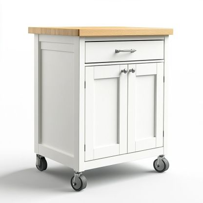 Carrello da Cucina Bianco MDF/Legno a Due Ante con Cassetto 60x40x90cm-Civerto