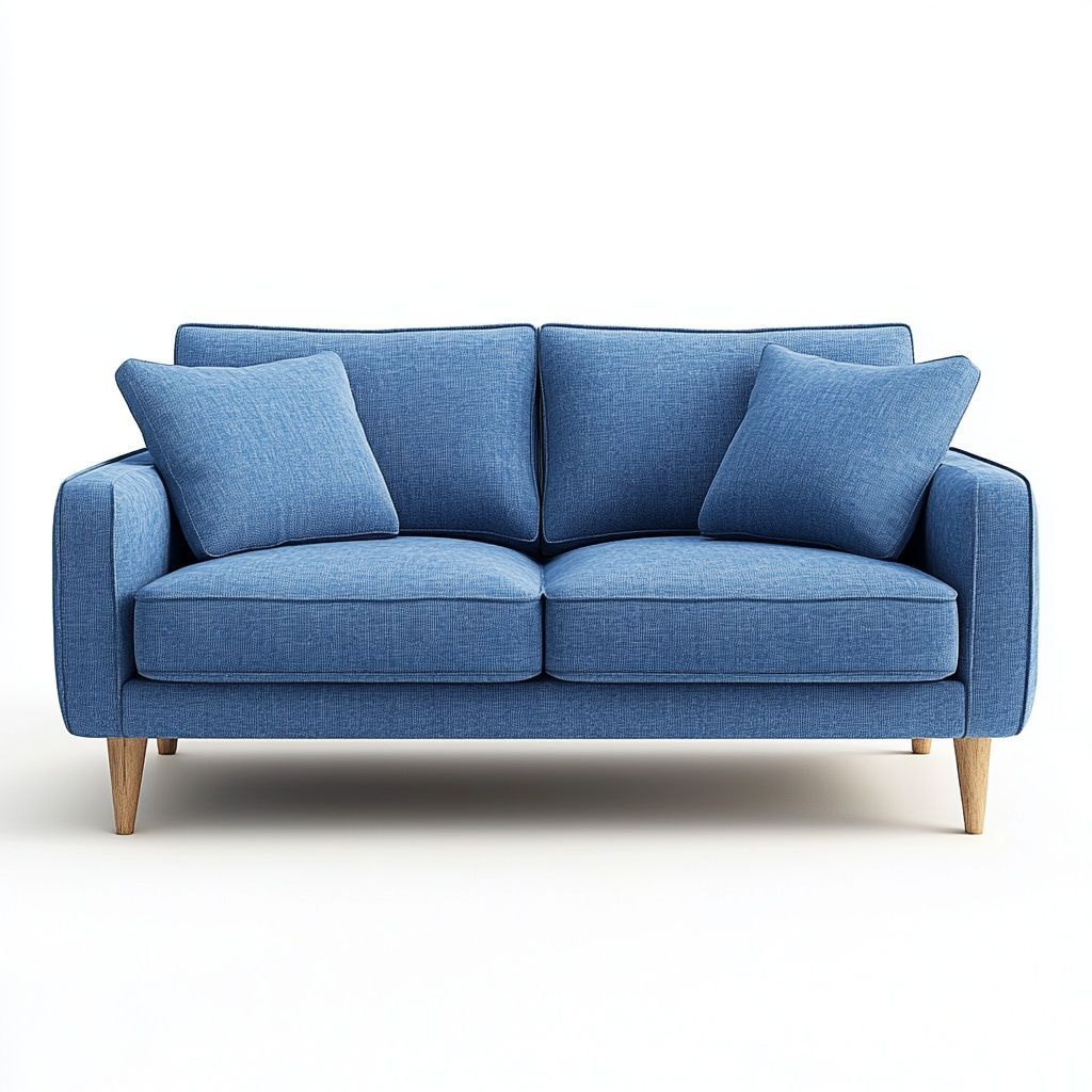 Divano 2 Posti Rettangolare Tessuto Blu Poliestere Gambe in Legno 150x85x80cm-Civerto