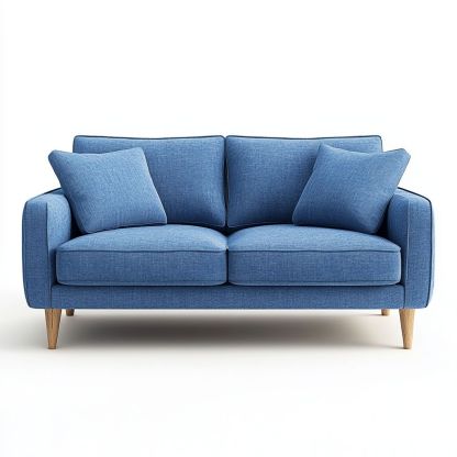 Divano 2 Posti Rettangolare Tessuto Blu Poliestere Gambe in Legno 150x85x80cm-Civerto