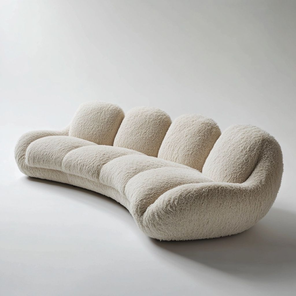 Divano Curvo in Tessuto Spugnoso Bianco 4 Posti-Civerto