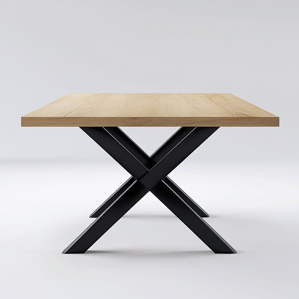 Tavolo Rettangolare in Legno di Rovere e Metallo Nero 150x90 cm-Civerto