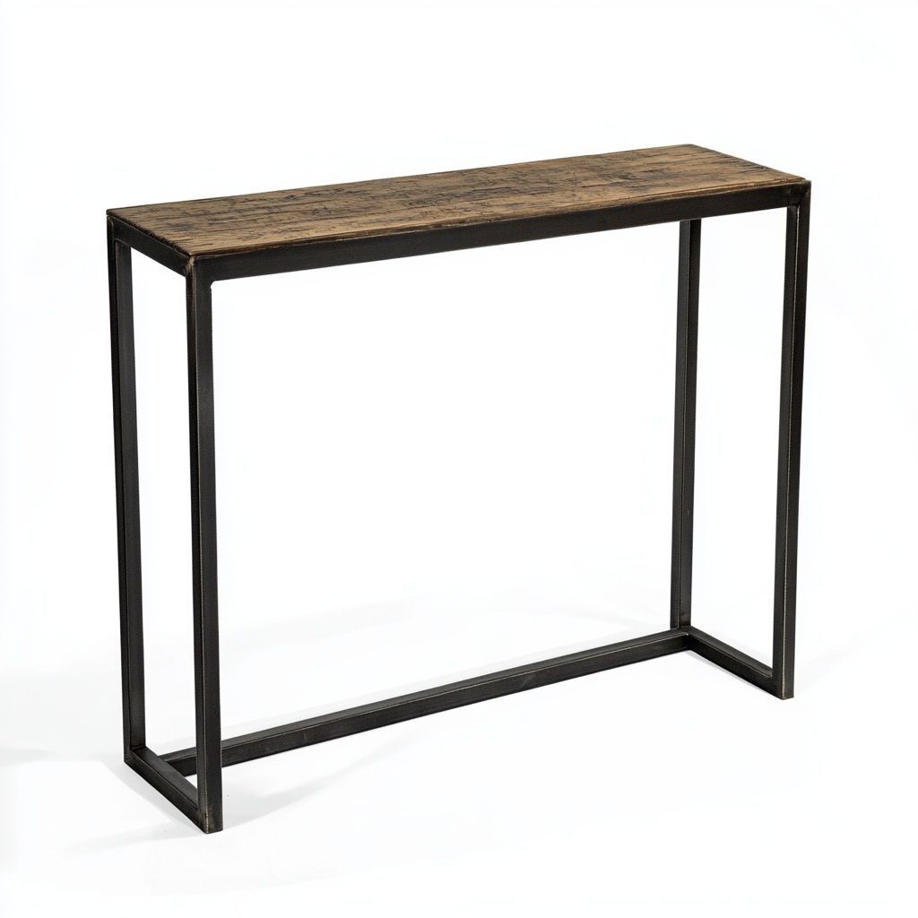 Tavolo Consolle Rettangolare Metallo Nero/Legno Marrone Industriale 120x30x80cm-Civerto