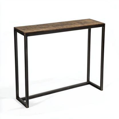 Tavolo Consolle Rettangolare Metallo Nero/Legno Marrone Industriale 120x30x80cm-Civerto