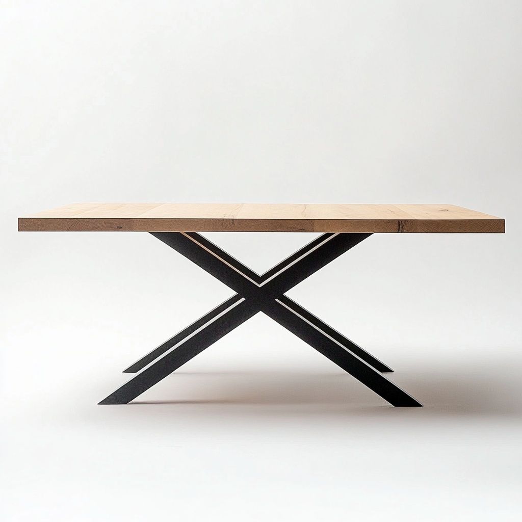 Tavolo Rettangolare in Legno Quercia/Nero Gamba in Metallo Moderno 200x100 cm-Civerto