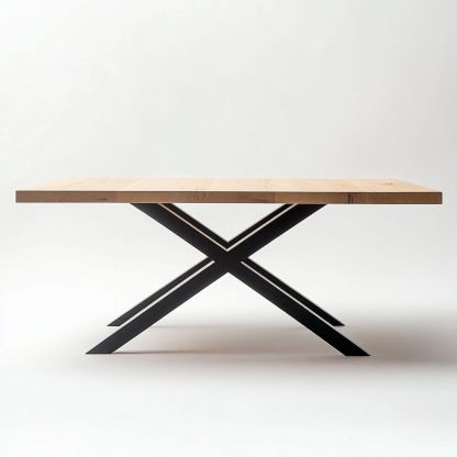Tavolo Rettangolare in Legno Quercia/Nero Gamba in Metallo Moderno 200x100 cm-Civerto