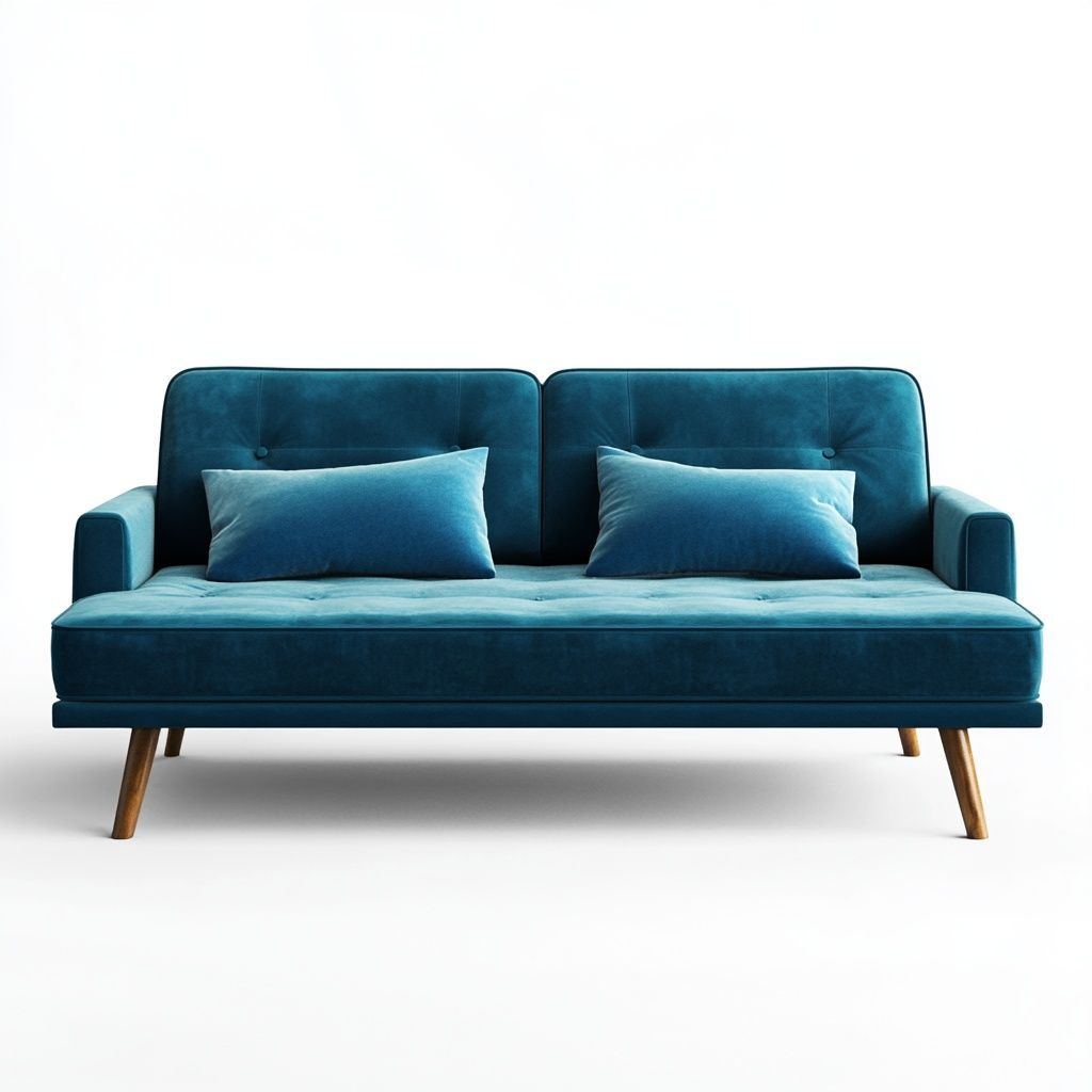 Divano Blu Rettangolare 2 Posti Tessuto Velluto Gambe Legno-Civerto
