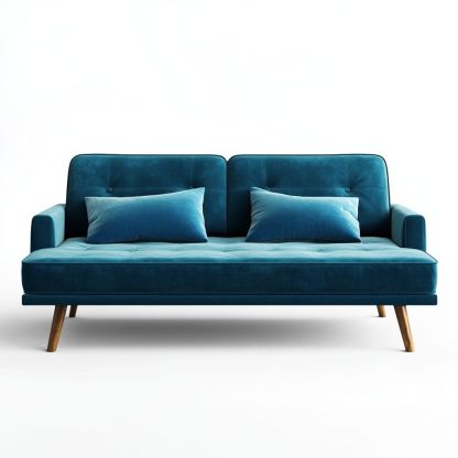 Divano Blu Rettangolare 2 Posti Tessuto Velluto Gambe Legno-Civerto