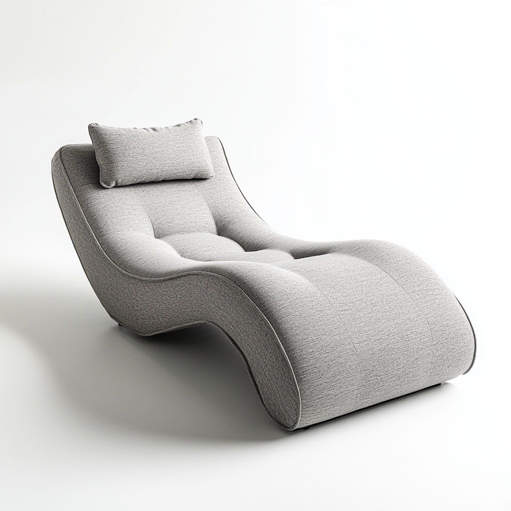 Chaise longue imbottita curva tessuto grigio struttura ondulata con cuscino-Civerto