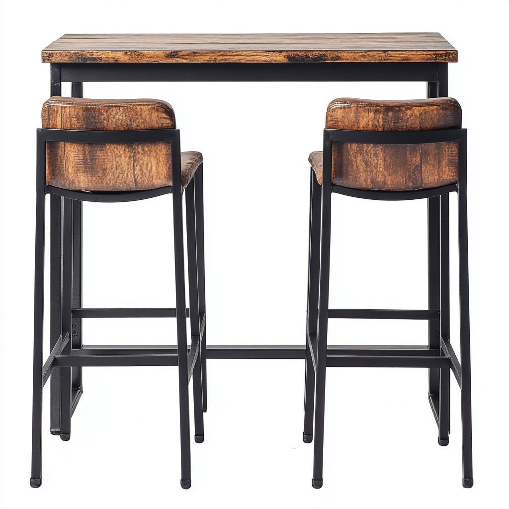 Set da Bar con Tavolo e Sgabelli Legno Metallo Rettangolare Alto Marrone/Nero-Civerto