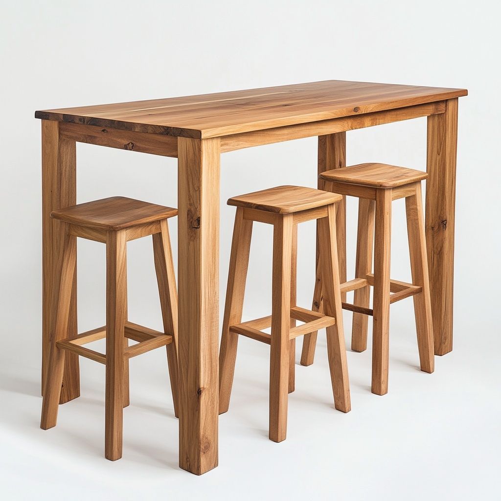 Set da Barrettino Rettangolare in Legno Chiaro con 3 Sgabelli-Civerto