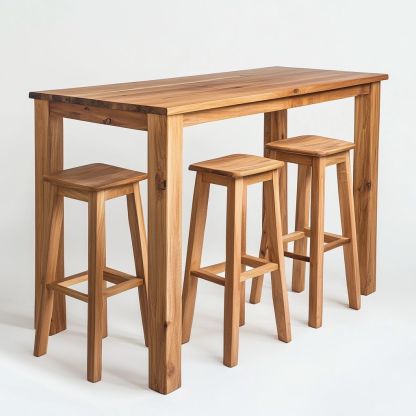 Set da Barrettino Rettangolare in Legno Chiaro con 3 Sgabelli-Civerto