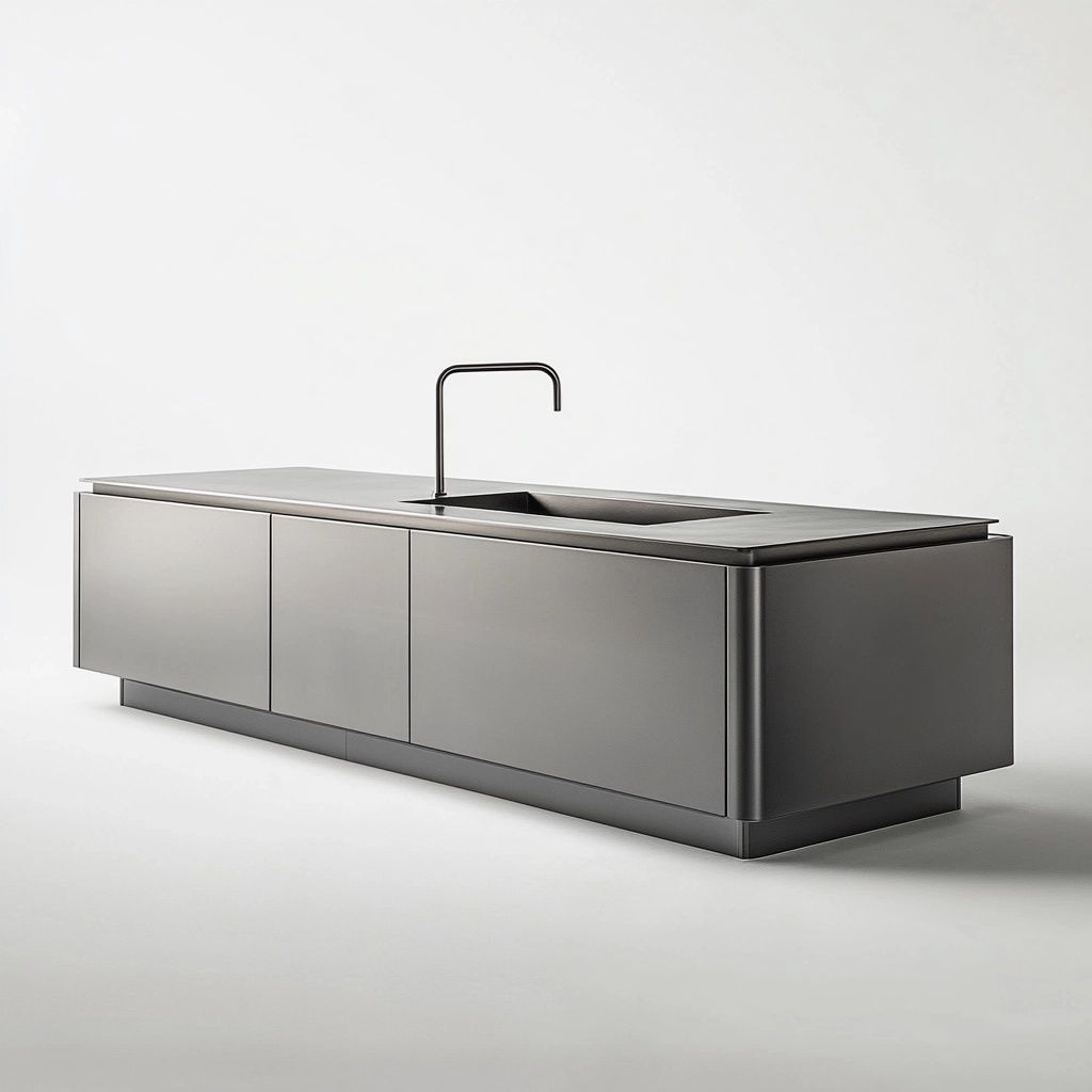 Isola Cucina Grigio Acciaio Inox Moderno Rettangolare 250x90x85cm-Civerto